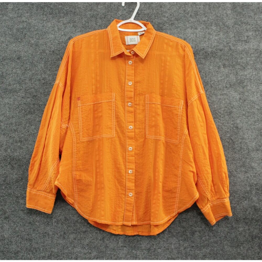 BDG Bell Button-Down Shirt Urban Outfitters Longโ Sleeve Oversized Orange Top XS